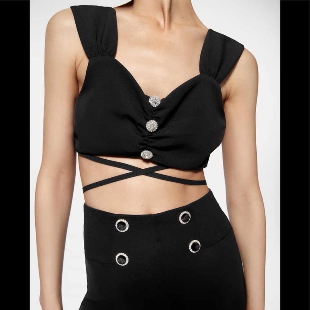 ZARA STRAPPY TOP WITH FAUX GEM BUTTONS
